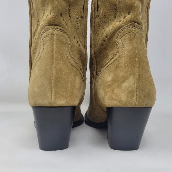 Zara Boots Women EU42 US11 Tan Suede Western Embroidered Cowgirl Rodeo Tall NEW - Picture 10 of 16